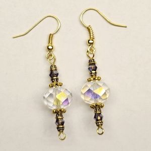 AB And Purple Crystal Glass Beaded Earrings